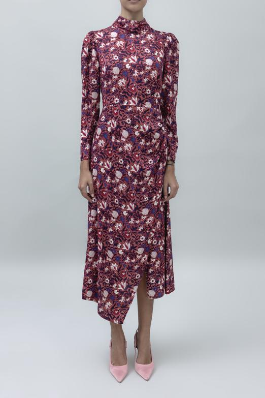 Bayan Pudra Dik Yaka Detaylı Midi Boy Elbise - BSL