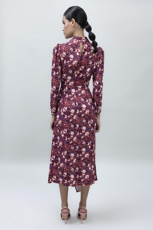 Bayan Pudra Dik Yaka Detaylı Midi Boy Elbise - BSL