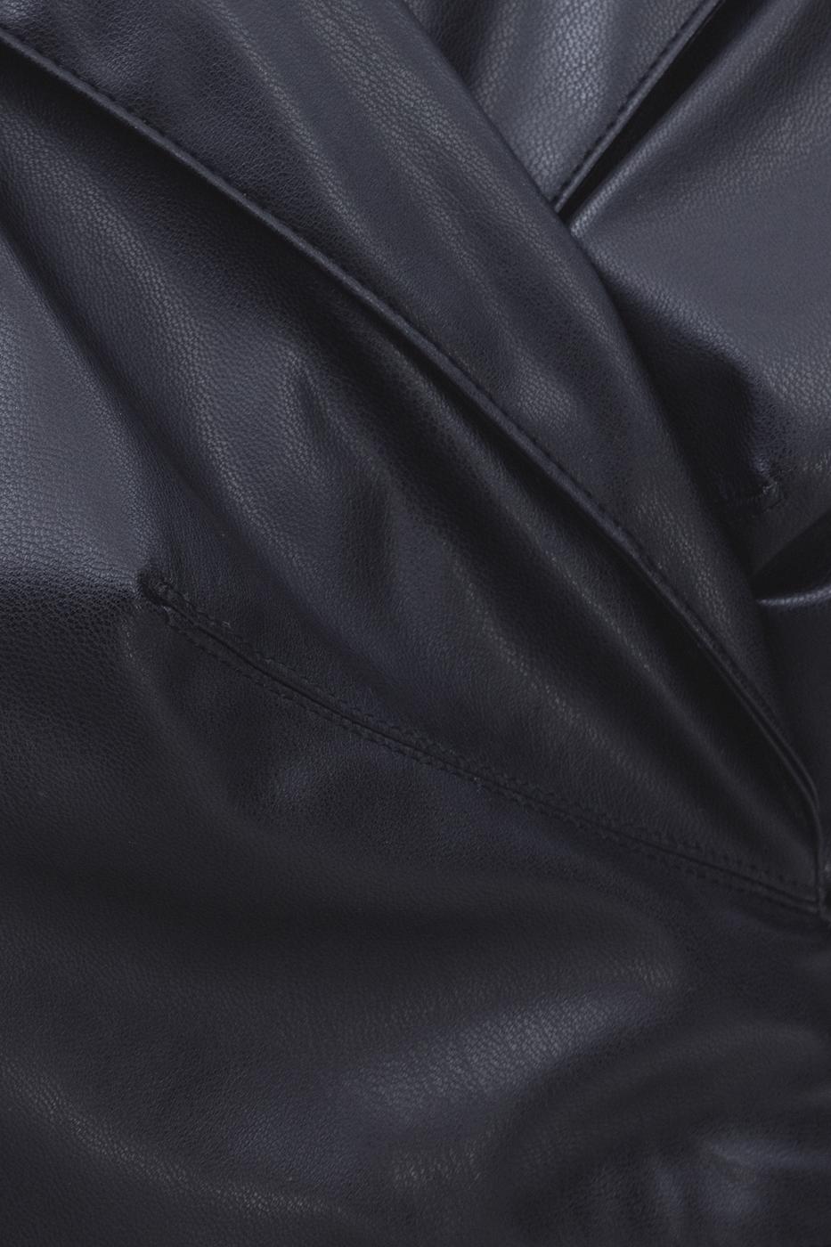 Bayan Siyah Deri Görünümlü Crop Mont