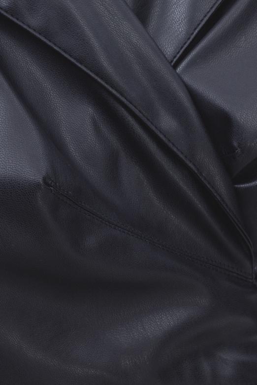 Bayan Siyah Deri Görünümlü Crop Mont - BSL