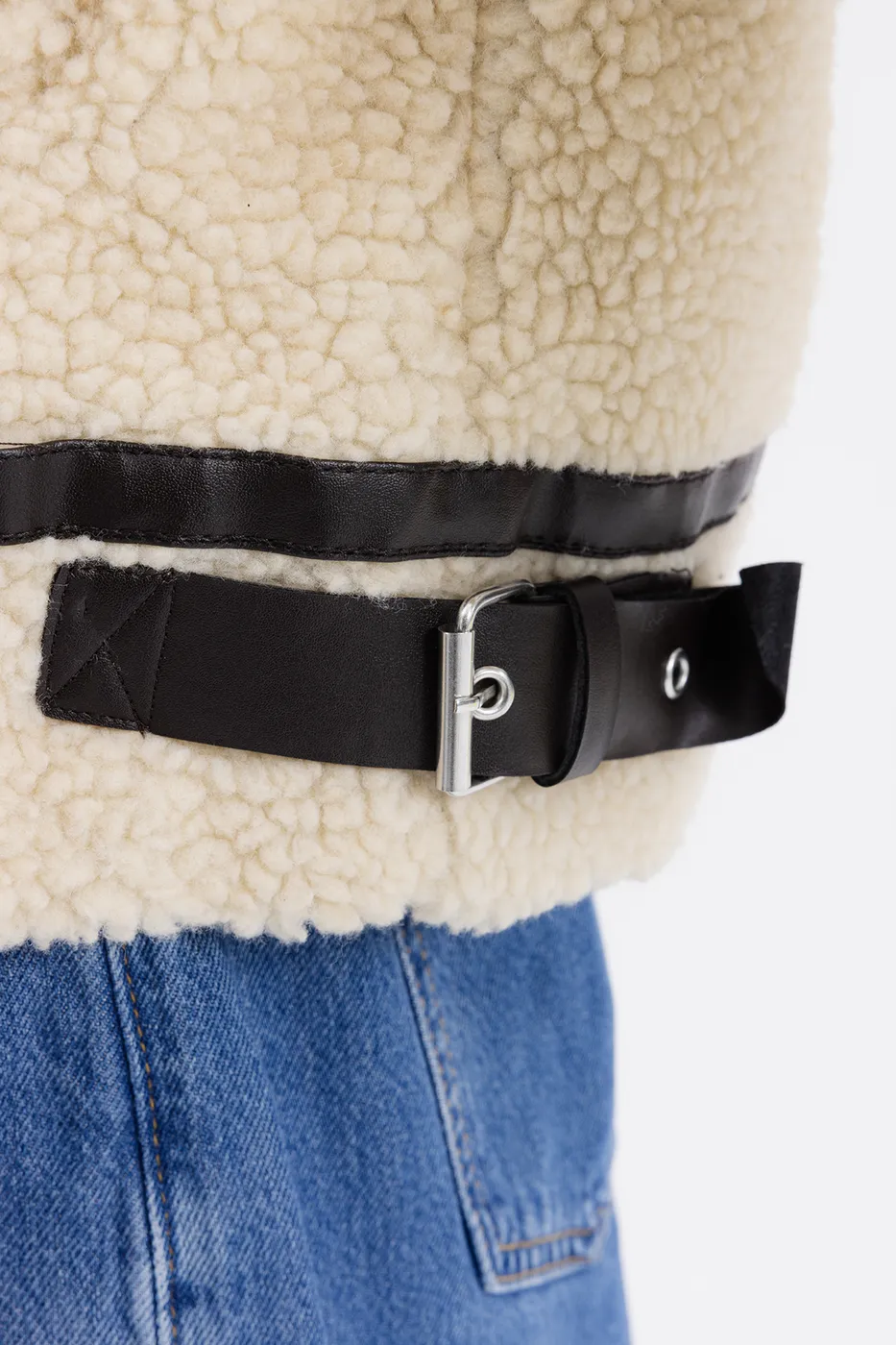 Bayan Bej Suni Kürklü Biker Ceket