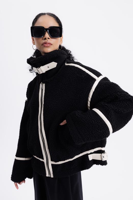 Bayan  Suni Kürklü Biker Ceket