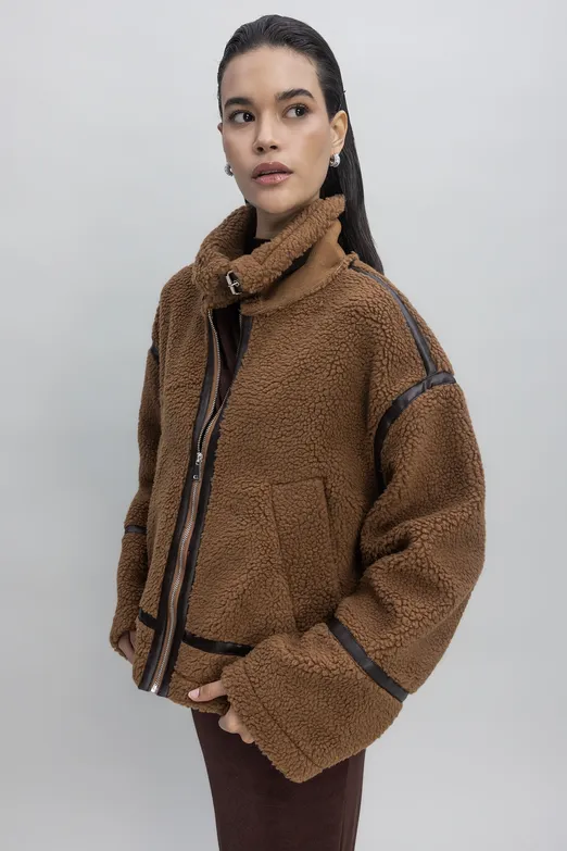 Bayan Taba Suni Kürklü Biker Ceket - BSL