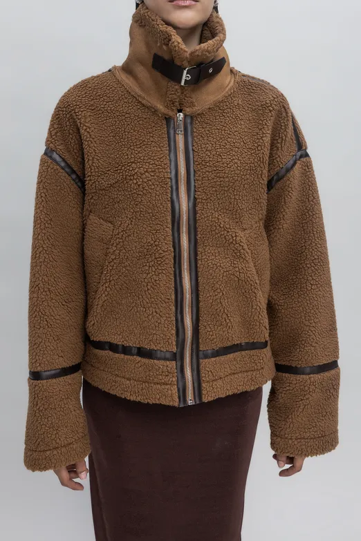 Bayan Taba Suni Kürklü Biker Ceket - BSL