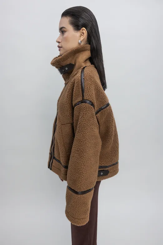 Bayan Taba Suni Kürklü Biker Ceket - BSL