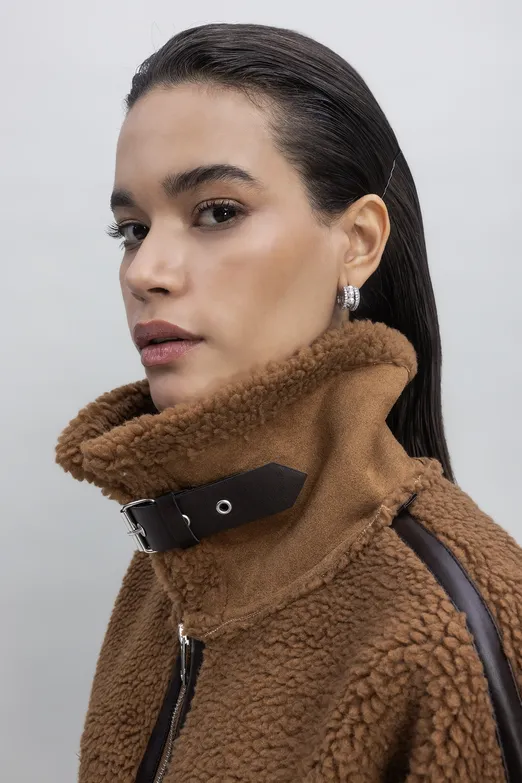 Bayan Taba Suni Kürklü Biker Ceket - BSL