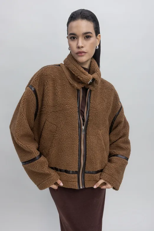 Bayan Taba Suni Kürklü Biker Ceket - BSL