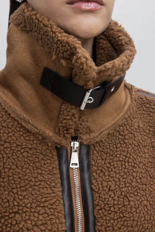 Bayan Taba Suni Kürklü Biker Ceket - BSL