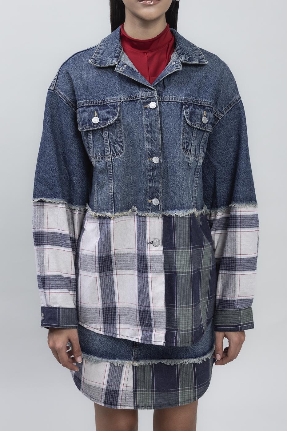 Bayan Mavi Garnili Denim Mont