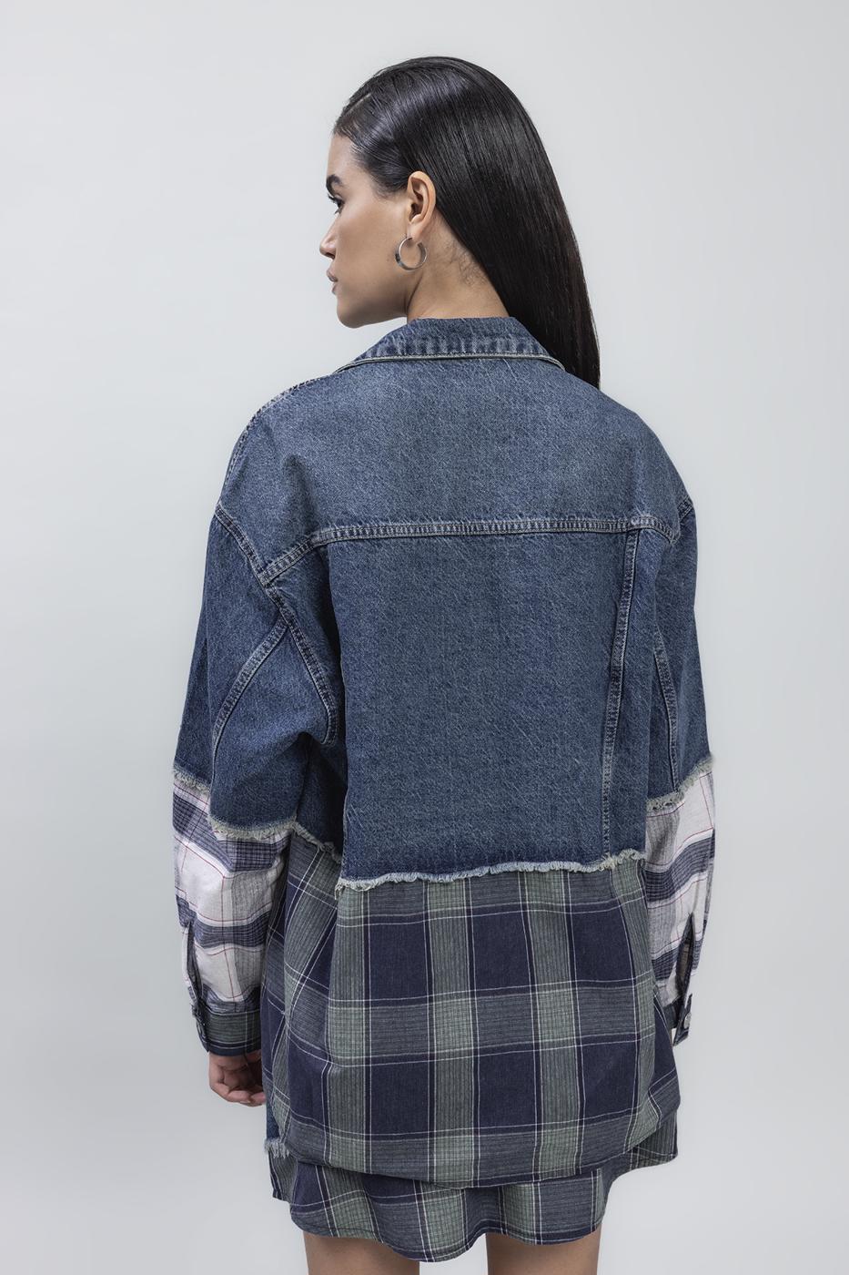 Bayan Mavi Garnili Denim Mont