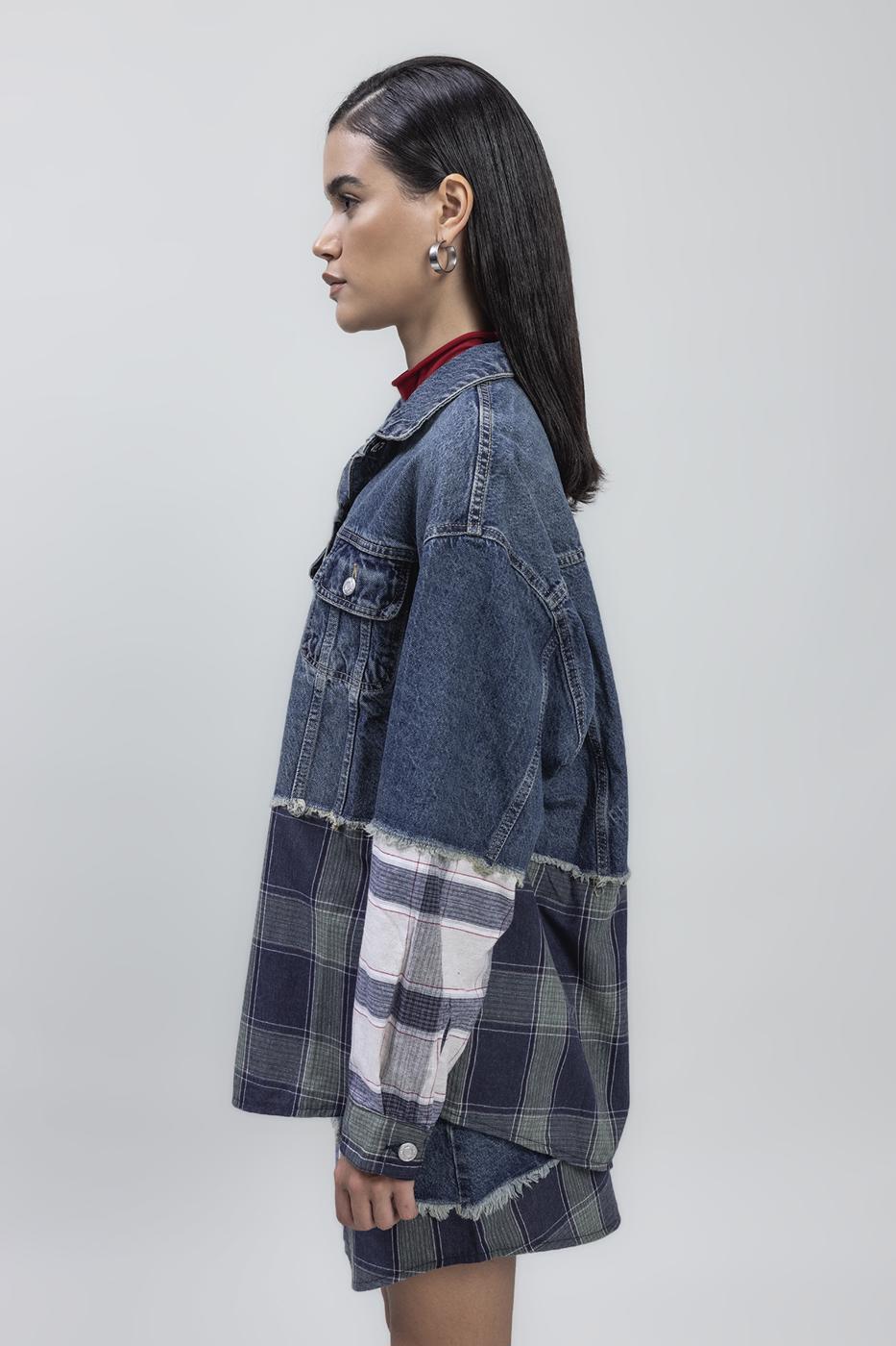 Bayan Mavi Garnili Denim Mont