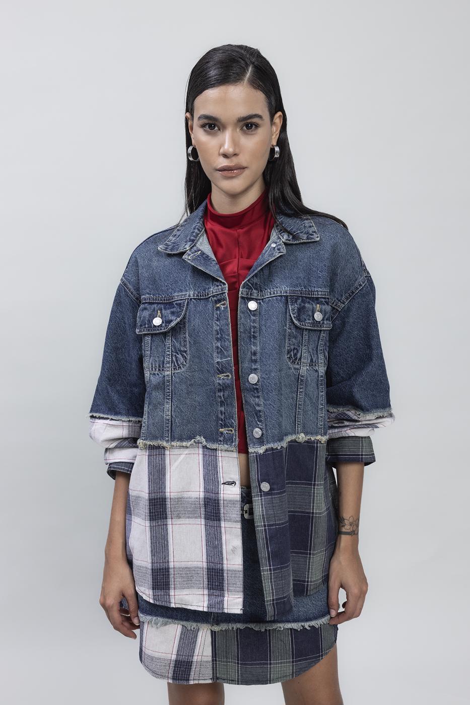 Bayan Mavi Garnili Denim Mont