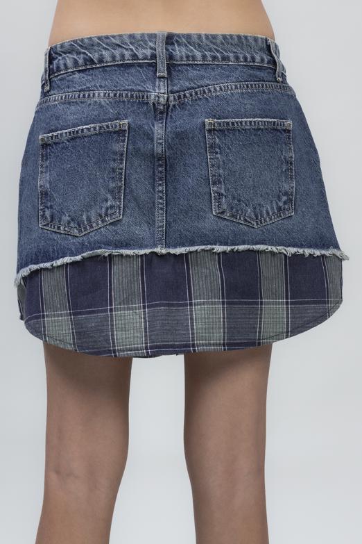 Bayan Mavi Garnili Denim Mini Etek - BSL