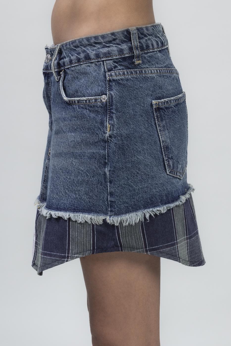 Bayan Mavi Garnili Denim Mini Etek