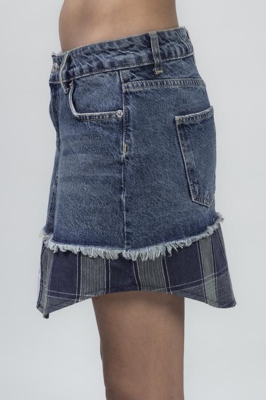 Bayan Mavi Garnili Denim Mini Etek - BSL