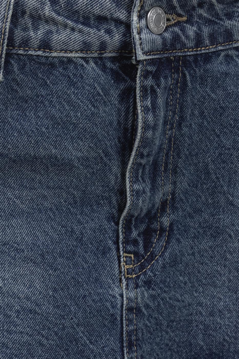 Bayan Mavi Garnili Denim Mini Etek