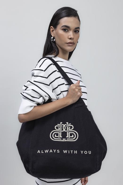 Bayan Siyah Nakışlı Bez Çanta - BSL