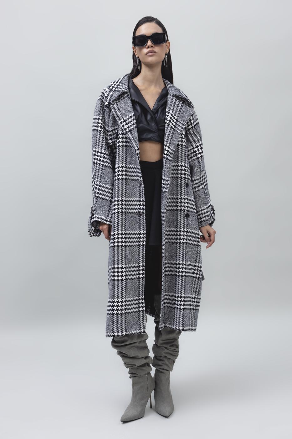 Bayan Siyah Yün Karışımlı Kaban