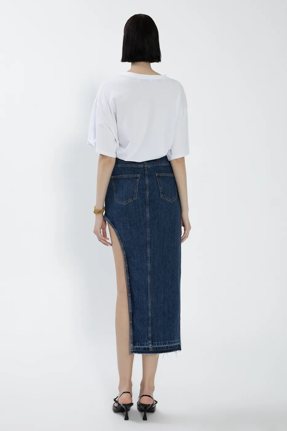 Bayan Mavi Cut Out Denim Etek