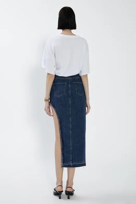 Bayan Mavi Cut Out Denim Etek - BSL