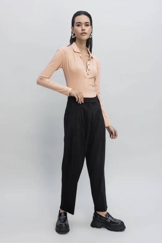 Bayan Siyah Yüksek Bel Havuc Pantolon - BSL