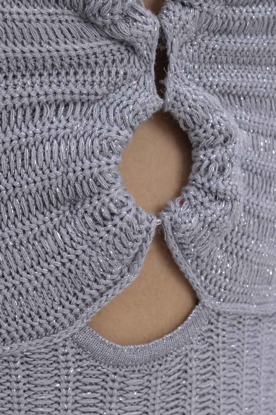 Bayan Gri Simli Midi Triko Elbise