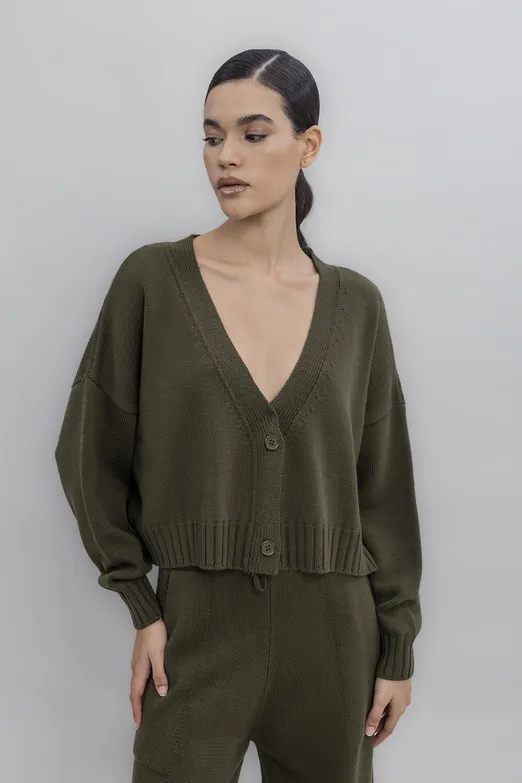 Bayan Haki Crop Triko Hırka - BSL