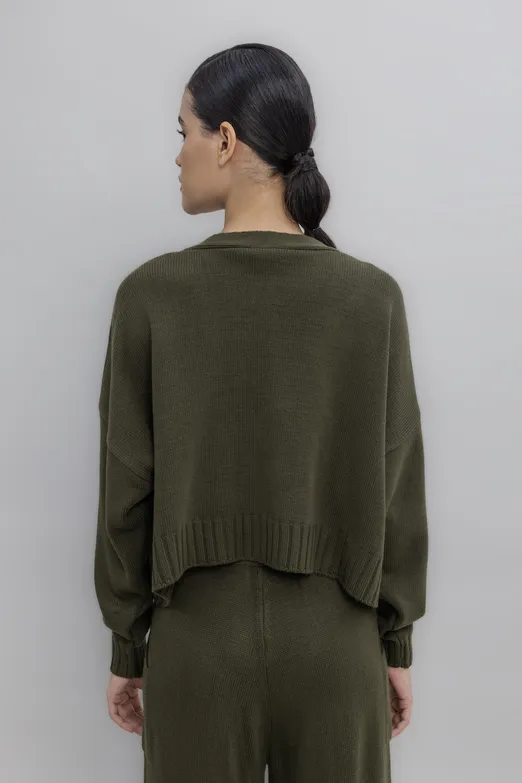Bayan Haki Crop Triko Hırka - BSL
