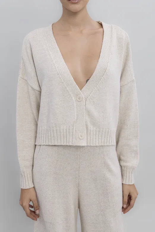 Bayan Krem Crop Triko Hırka - BSL