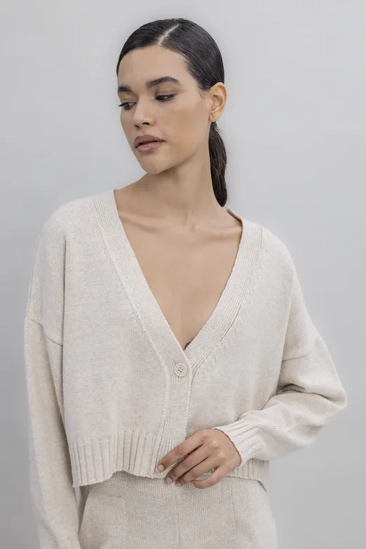 Bayan Krem Crop Triko Hırka - BSL