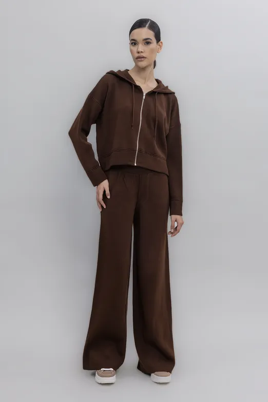 Bayan Kahverengi Cepli Triko Bol Pantolon - BSL