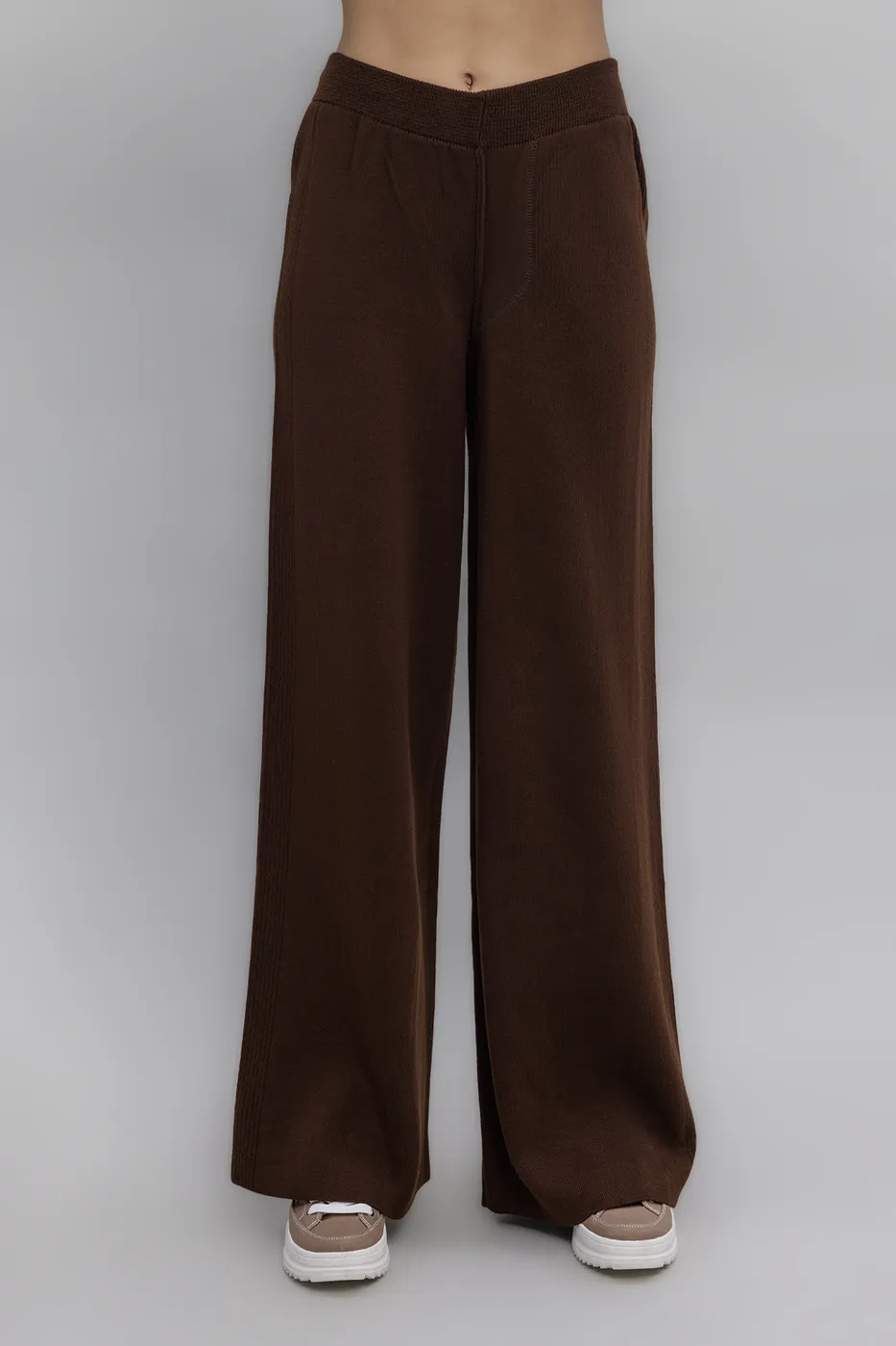 Bayan Kahverengi Cepli Triko Bol Pantolon