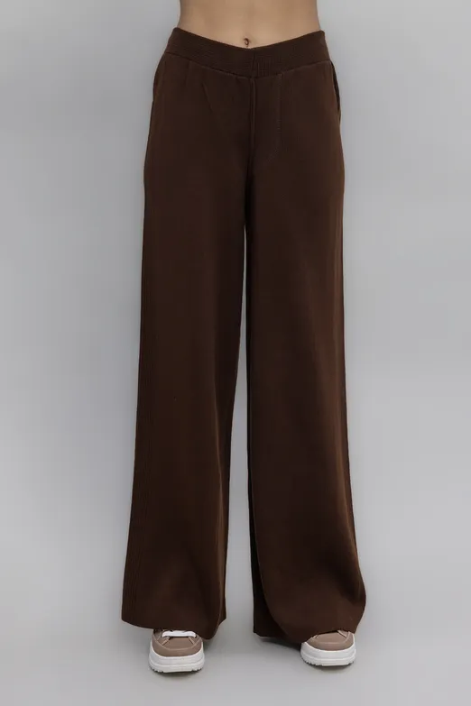 Bayan Kahverengi Cepli Triko Bol Pantolon - BSL