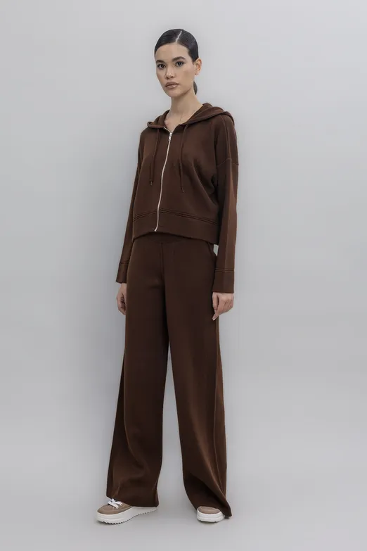 Bayan Kahverengi Cepli Triko Bol Pantolon - BSL