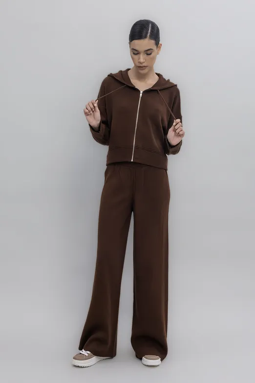 Bayan Kahverengi Cepli Triko Bol Pantolon - BSL