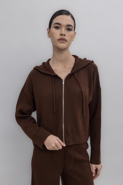 Bayan  Kapüşonlu Triko Spor Kazak