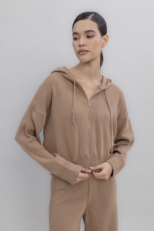 Bayan  Kapüşonlu Triko Spor Kazak