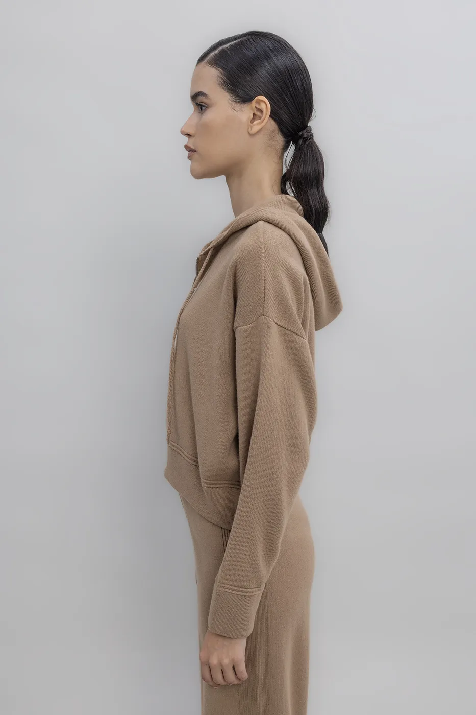 Bayan Vizon Kapüşonlu Triko Spor Kazak