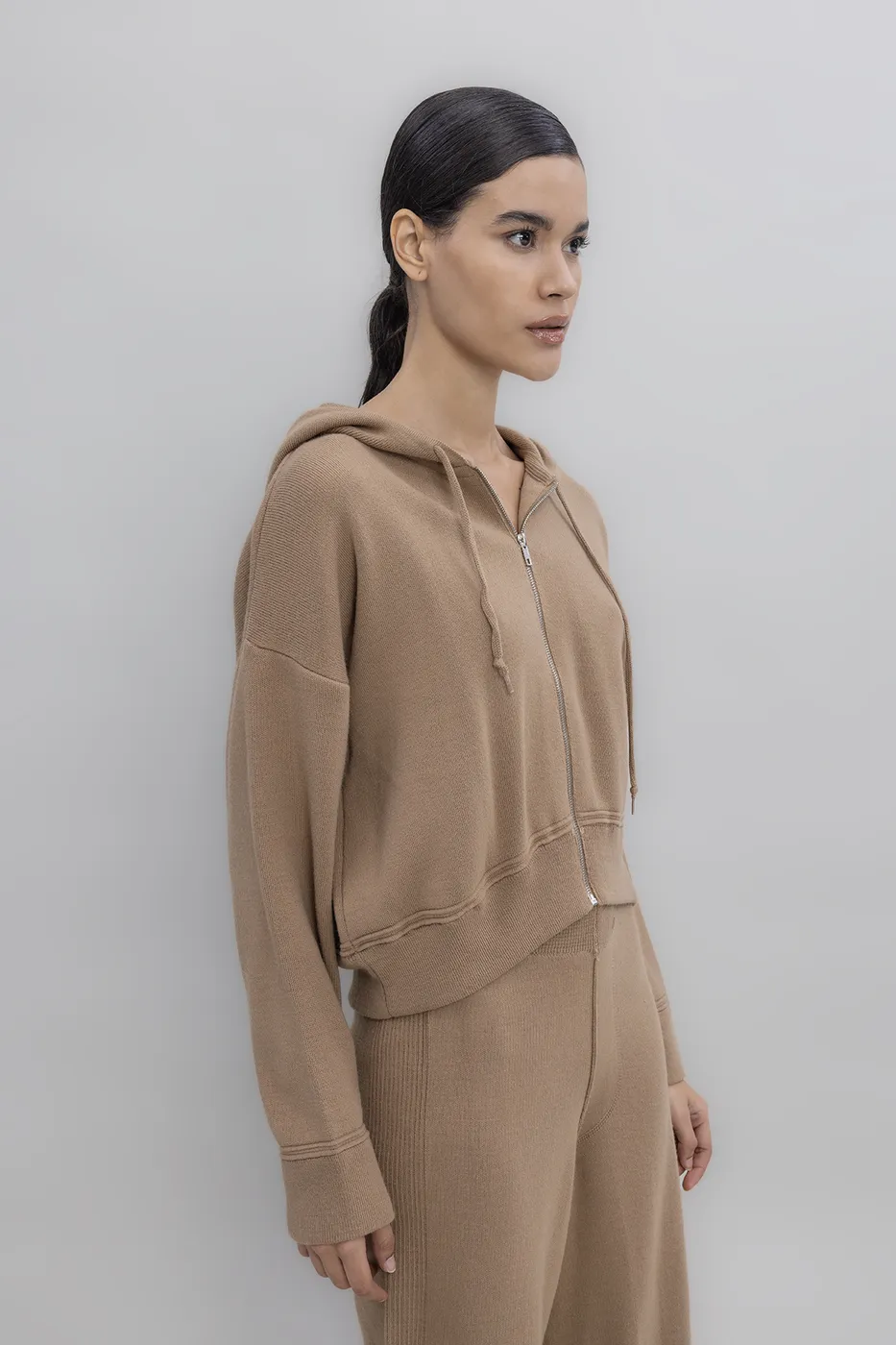 Bayan Vizon Kapüşonlu Triko Spor Kazak