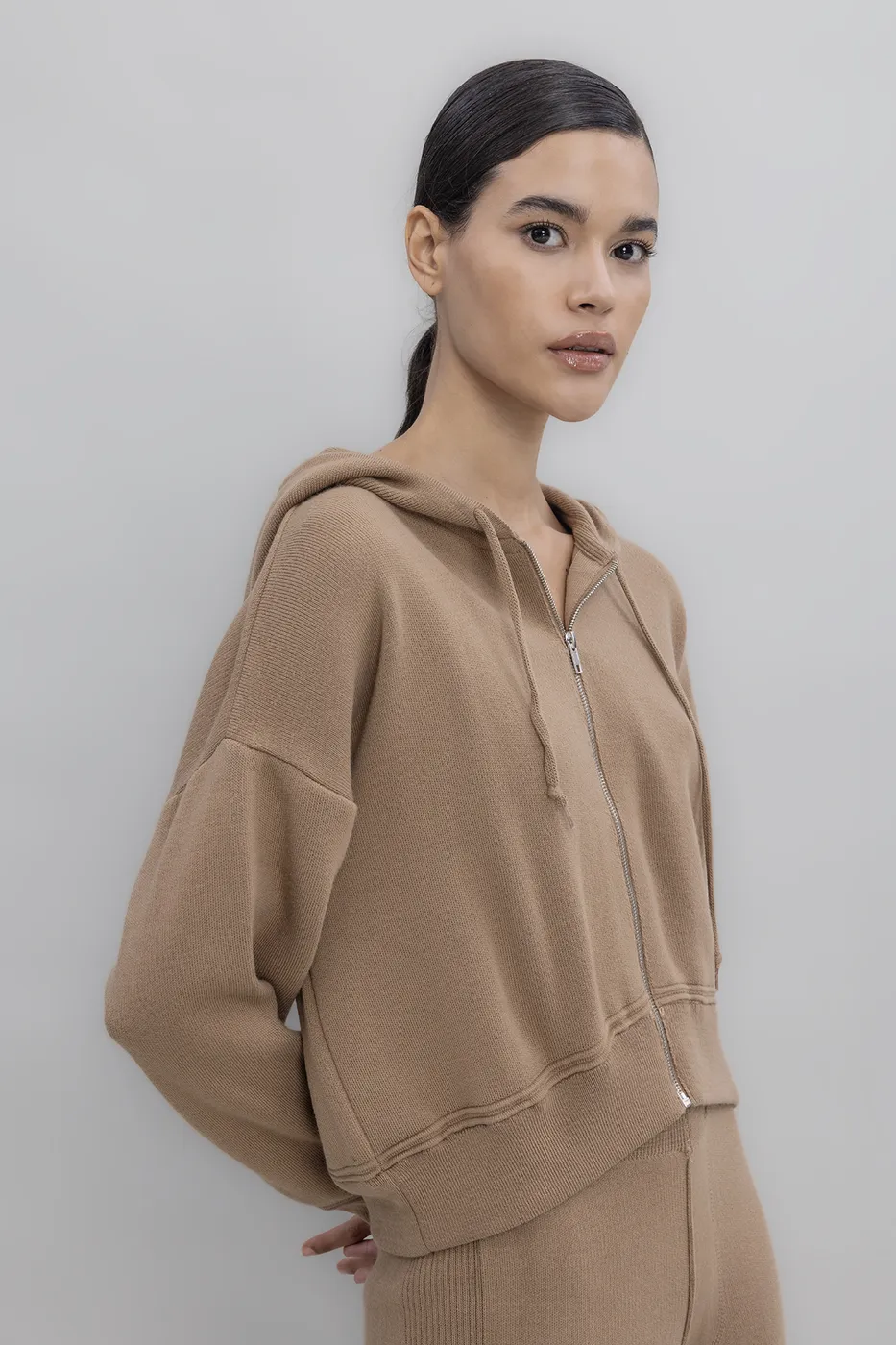 Bayan Vizon Kapüşonlu Triko Spor Kazak