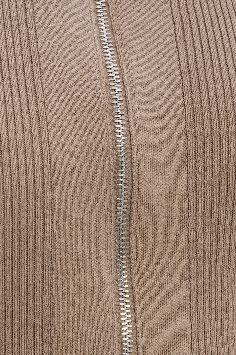 Bayan Bej Metal Fermuar Kapama Triko Top