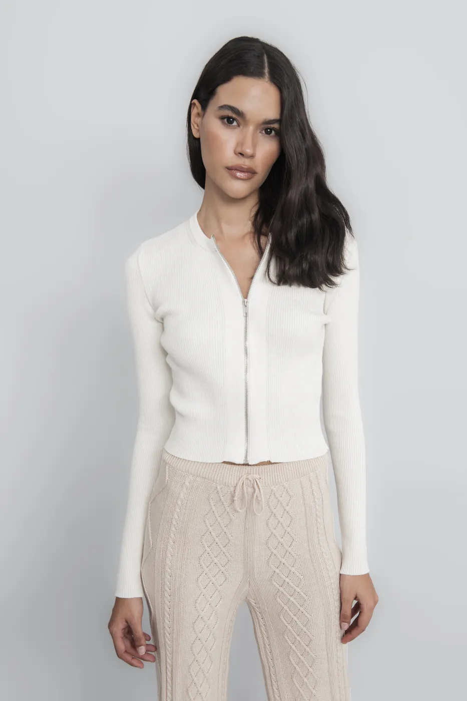 Bayan Kemik Metal Fermuar Kapama Triko Top