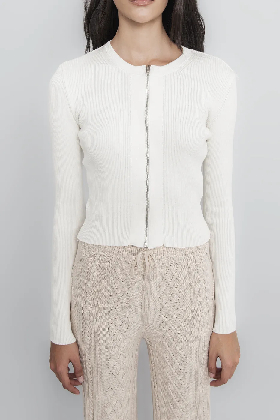 Bayan Kemik Metal Fermuar Kapama Triko Top