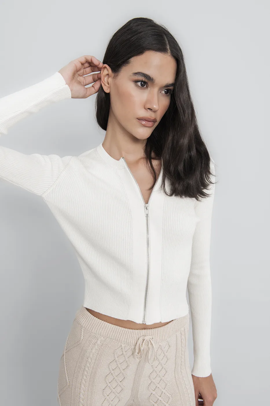 Bayan Kemik Metal Fermuar Kapama Triko Top