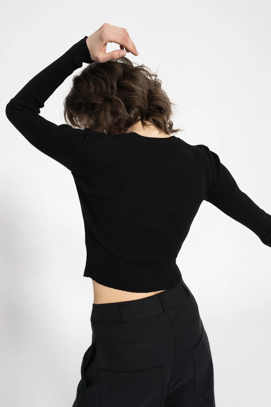 Bayan Siyah Metal Fermuar Kapama Triko Top