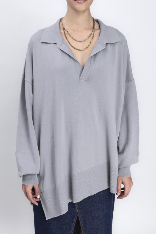 Bayan Gri Yırtmaç Detaylı Oversize Kazak - BSL