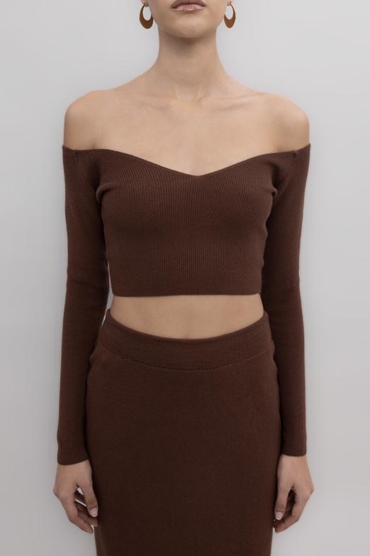 Bayan  Triko Carmen Yaka Crop Top