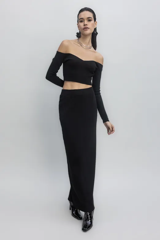 Bayan Siyah Triko Maksi Kalem Etek - BSL