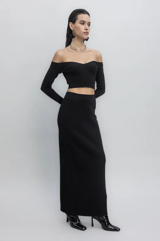 Bayan Siyah Triko Maksi Kalem Etek - BSL