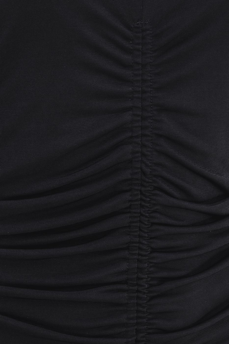 Bayan Siyah Derin V Yakalı Drapeli Midi Kalem Elbise